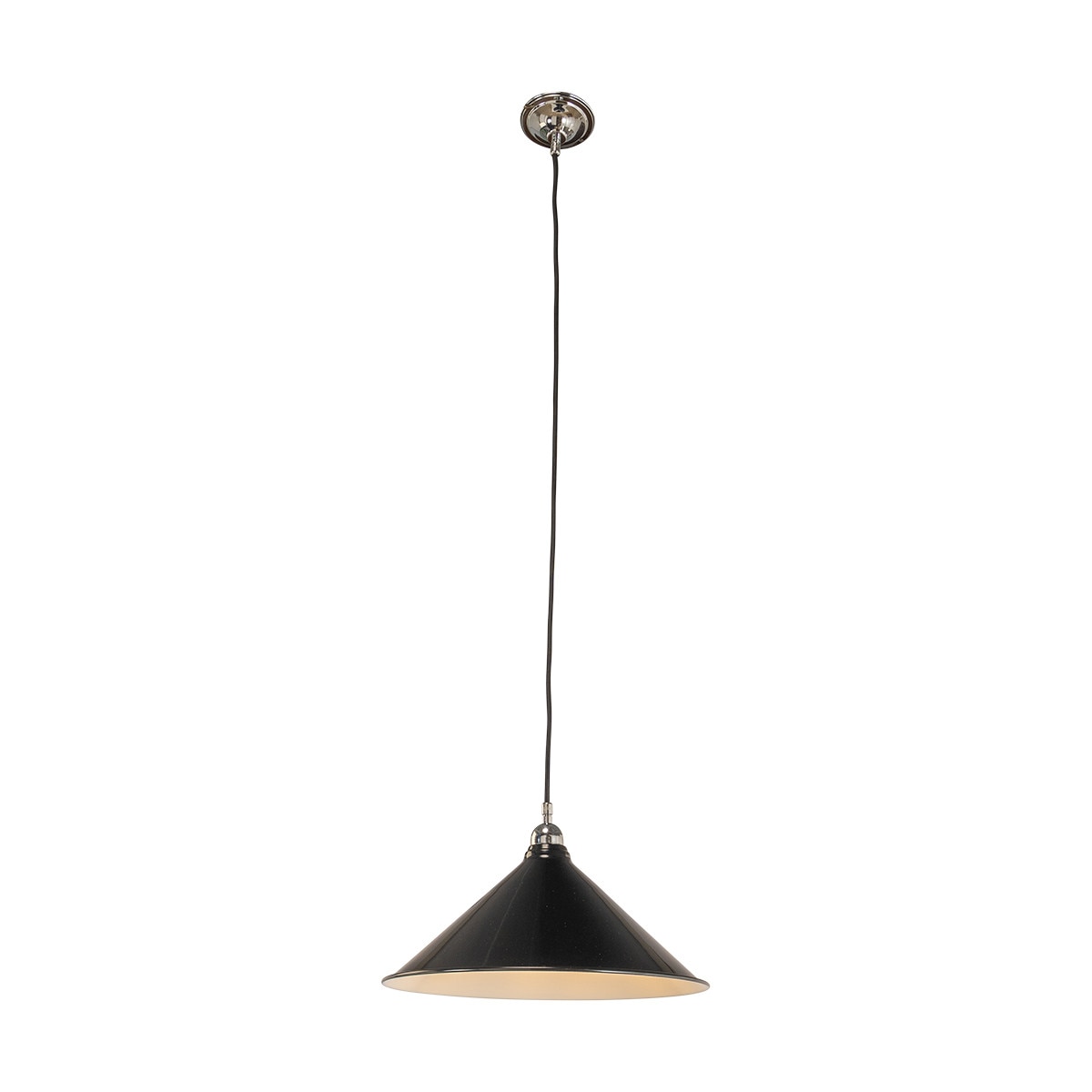 Edwardian 390mm Pendant Light on Cloth Cord Chrome & Black - 3090365