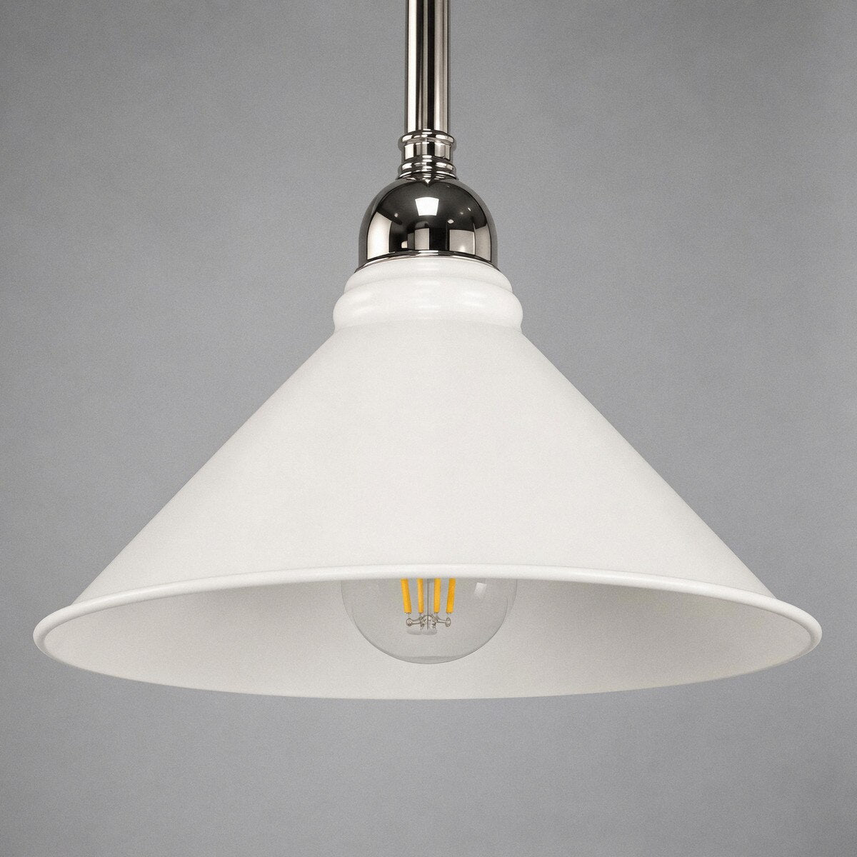 Edwardian 250mm Pendant Light on Rod Set 1/2" Chrome & White - 3090372