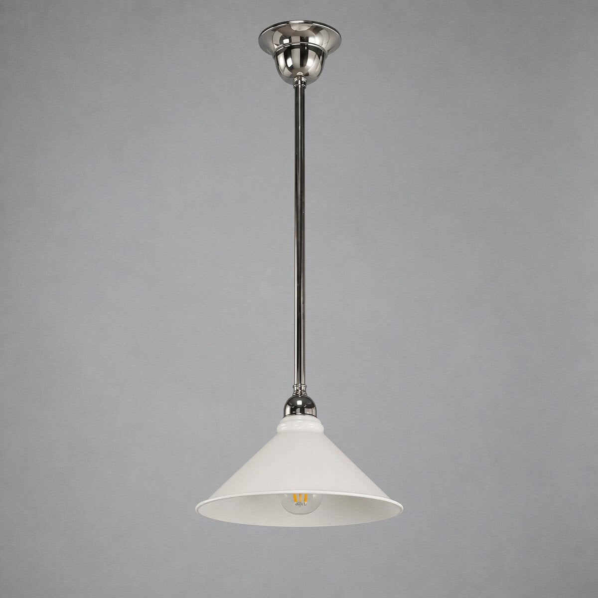 Edwardian 250mm Pendant Light on Rod Set 1/2" Chrome & White - 3090372