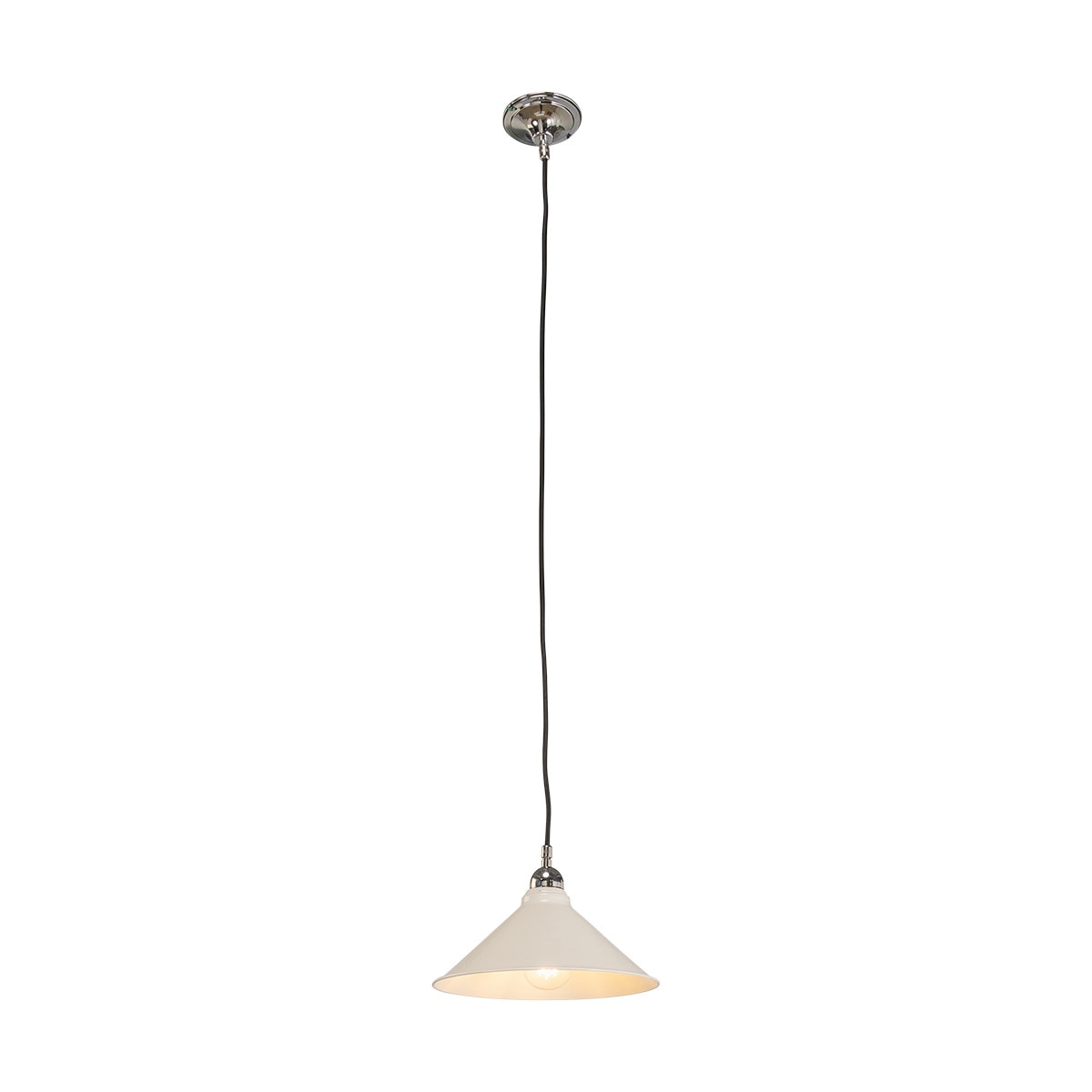 Edwardian 250mm Pendant Light on Cloth Cord Chrome & White - 3090374