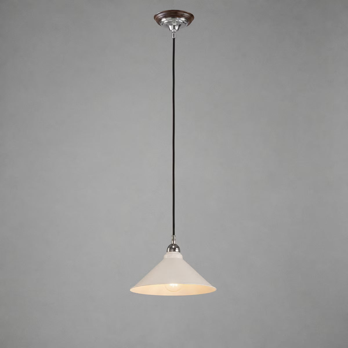 Edwardian 250mm Pendant Light on Cloth Cord Chrome & White - 3090374