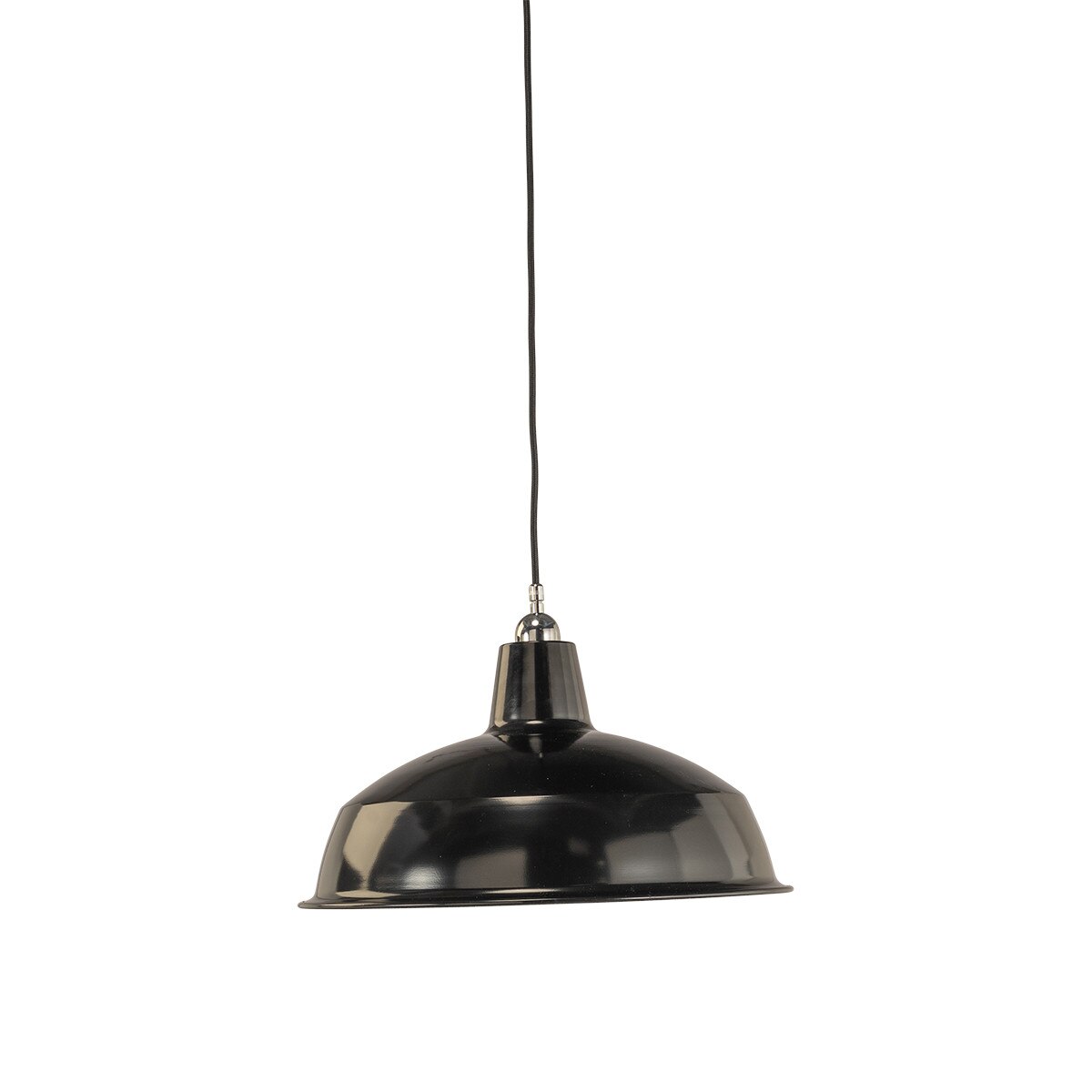 Warehouse 420mm Pendant Light on Cloth Cord Chrome & Black - 3090381
