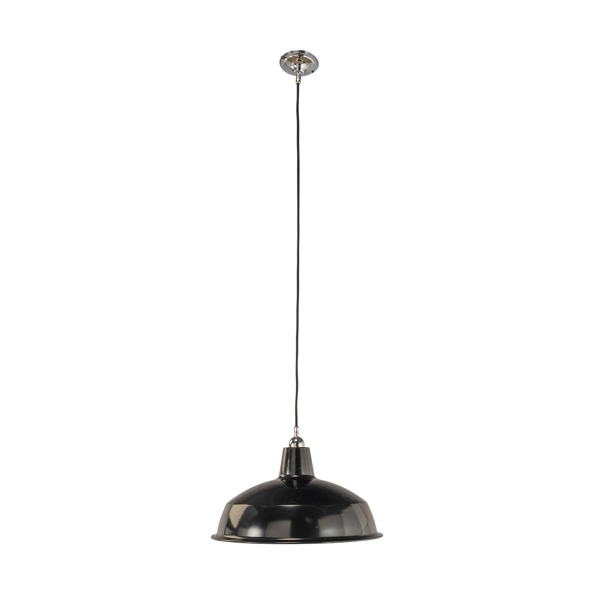 Warehouse 420mm Pendant Light on Cloth Cord Chrome & Black - 3090381