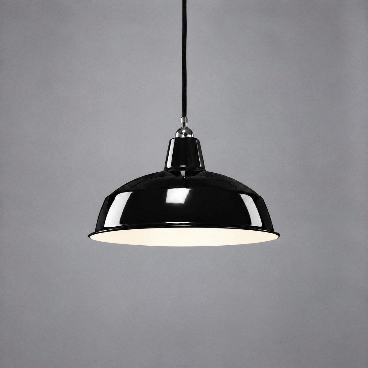 Warehouse 420mm Pendant Light on Cloth Cord Chrome & Black - 3090381