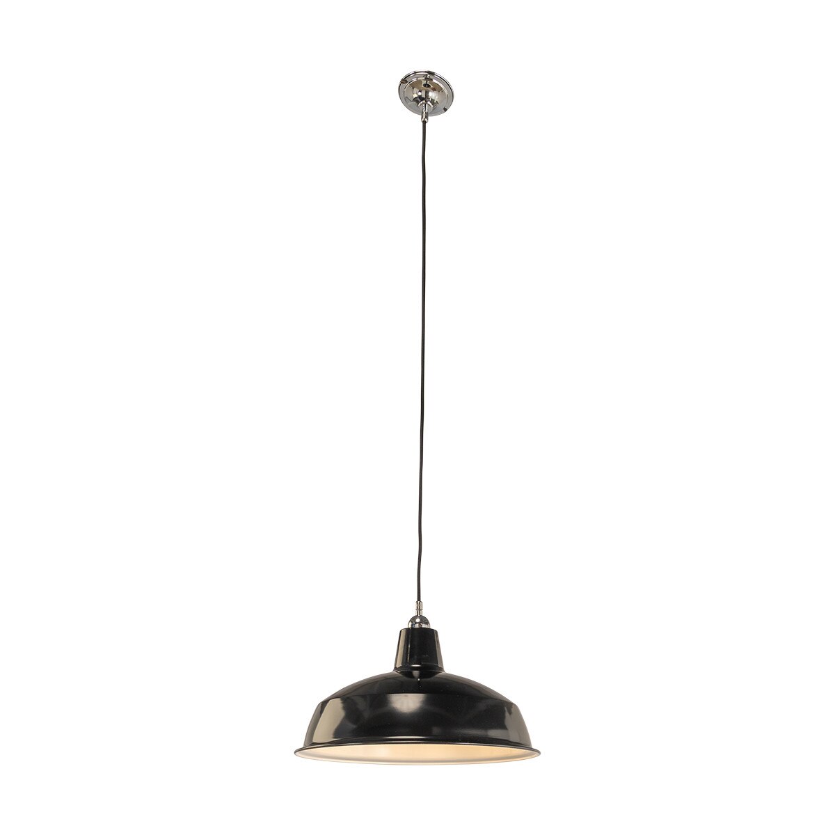 Warehouse 420mm Pendant Light on Cloth Cord Chrome & Black - 3090381