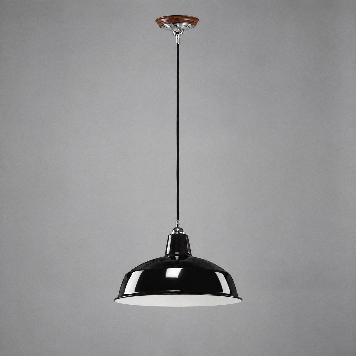 Warehouse 420mm Pendant Light on Cloth Cord Chrome & Black - 3090381