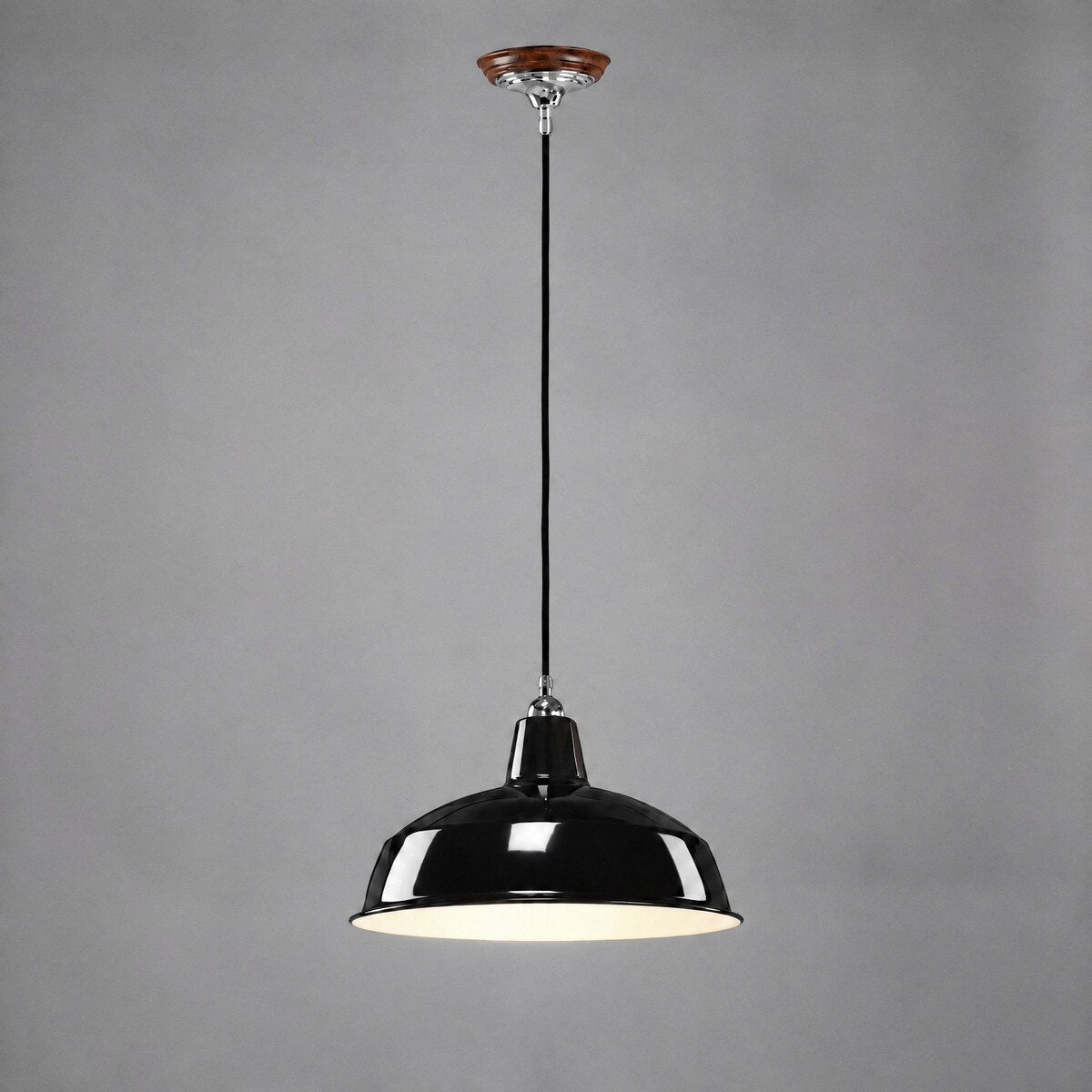 Warehouse 420mm Pendant Light on Cloth Cord Chrome & Black - 3090381