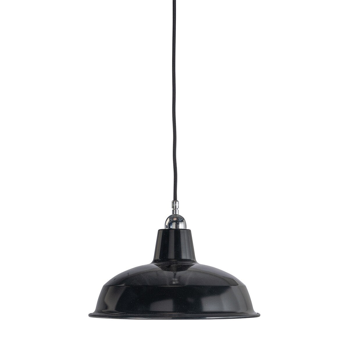 Warehouse 300mm Pendant Light on Cloth Cord Chrome & Black - 3090382