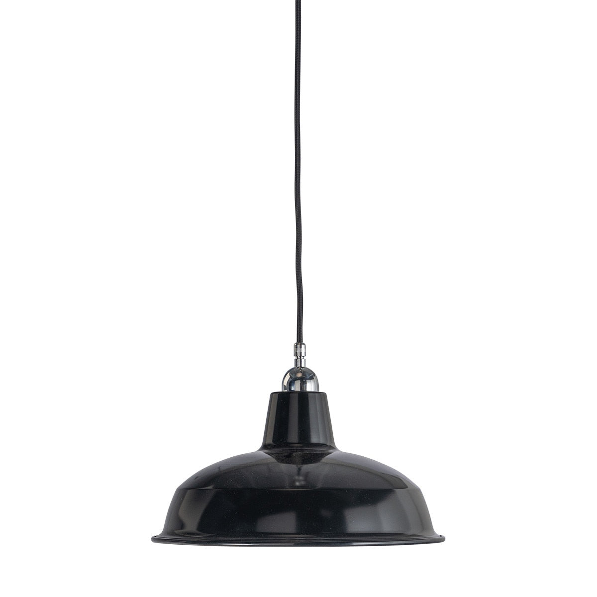 Warehouse 300mm Pendant Light on Cloth Cord Chrome & Black - 3090382