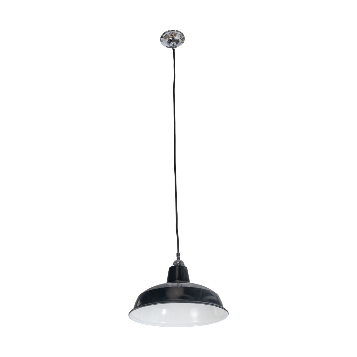 Warehouse 300mm Pendant Light on Cloth Cord Chrome & Black - 3090382