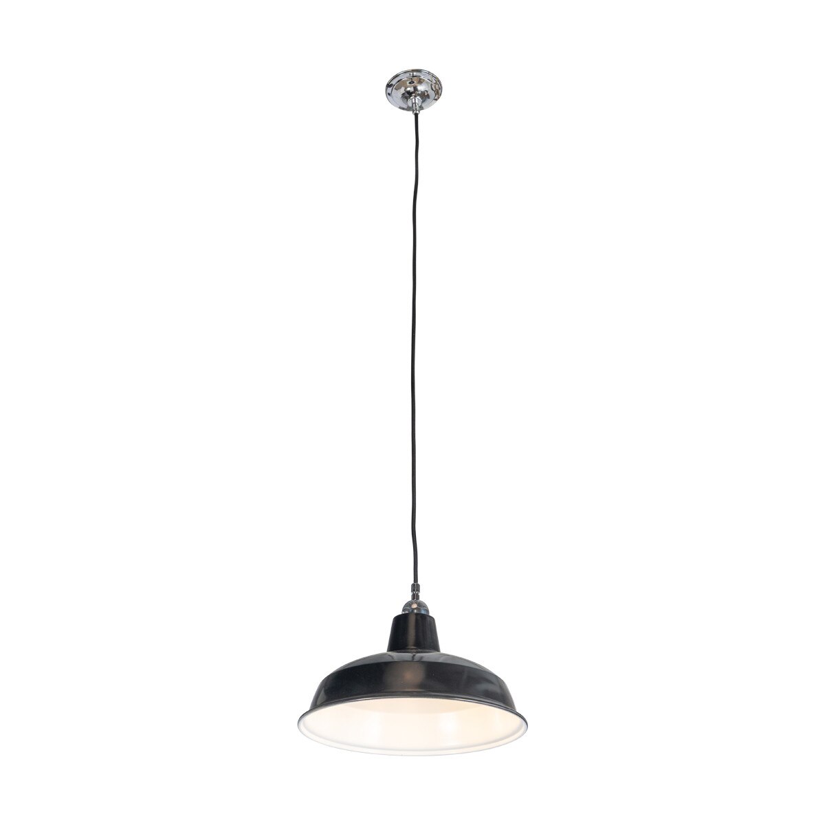 Warehouse 300mm Pendant Light on Cloth Cord Chrome & Black - 3090382