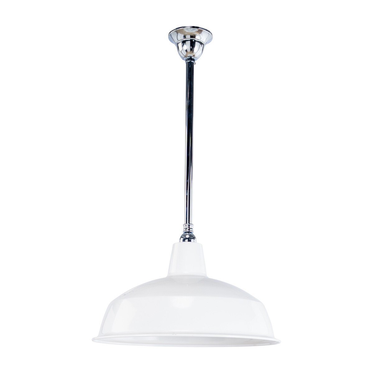Warehouse 420mm Pendant Light on Rod Set 3/4" Chrome & White - 3090387