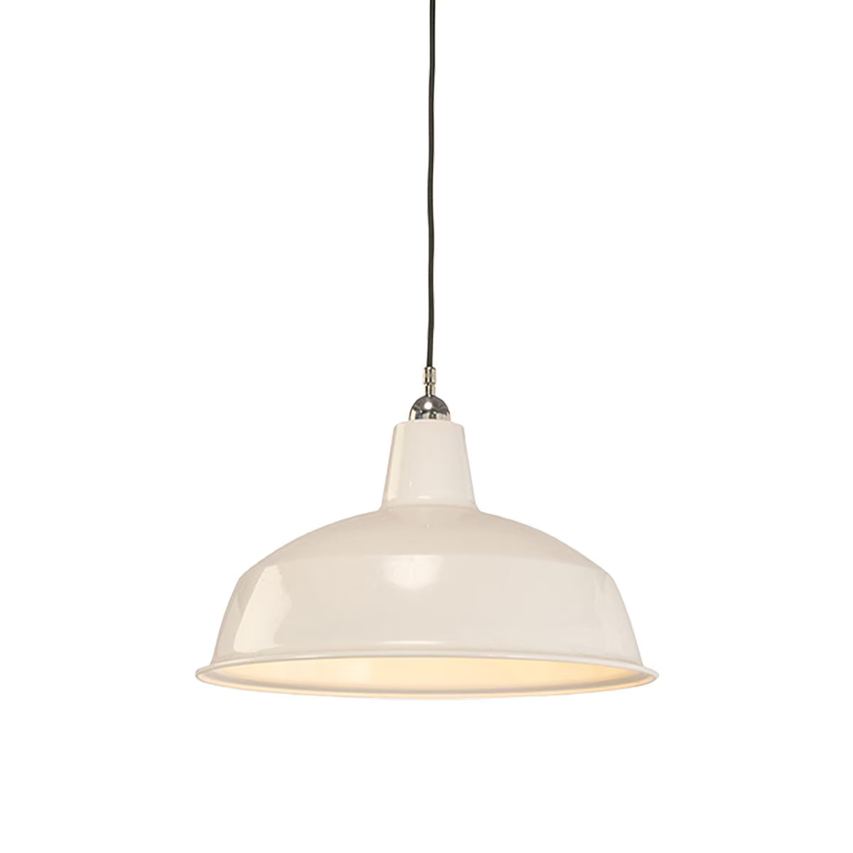 Warehouse 420mm Pendant Light on Cloth Cord Chrome & White - 3090389