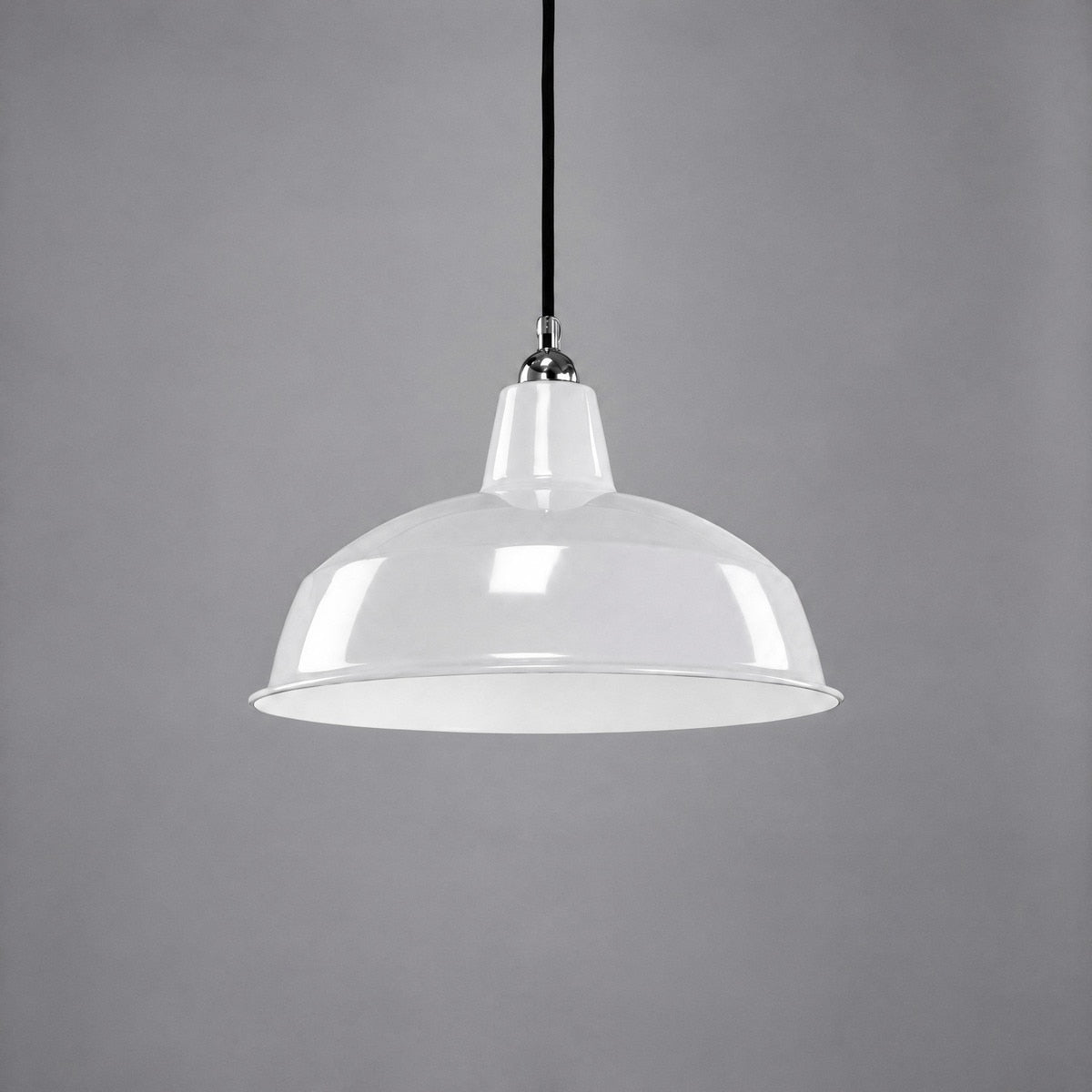 Warehouse 420mm Pendant Light on Cloth Cord Chrome & White - 3090389