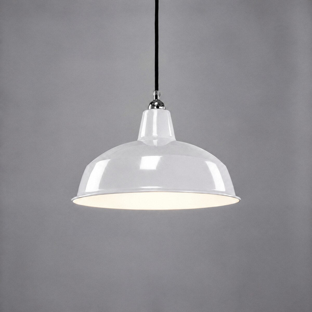 Warehouse 420mm Pendant Light on Cloth Cord Chrome & White - 3090389