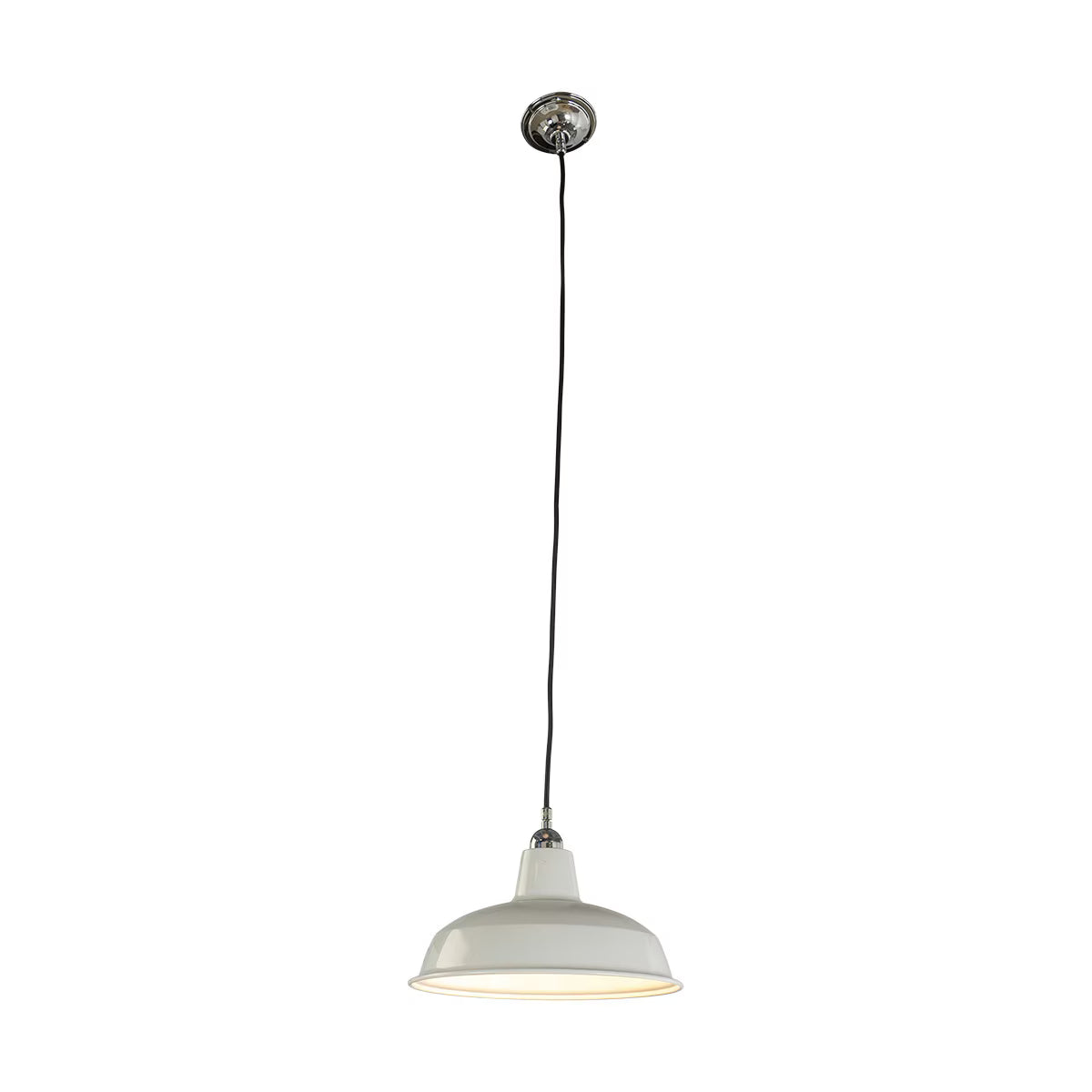 Warehouse 300mm Pendant Light on Cloth Cord Chrome & White - 3090390