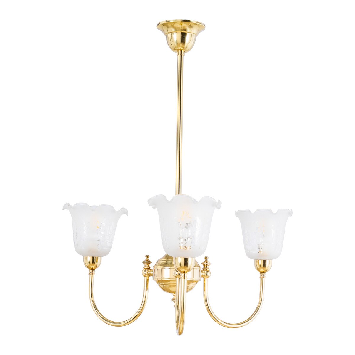 Luke 3 Light Pendant Light with Shades Arms Up Polished Brass & Frost Etched - 3090403