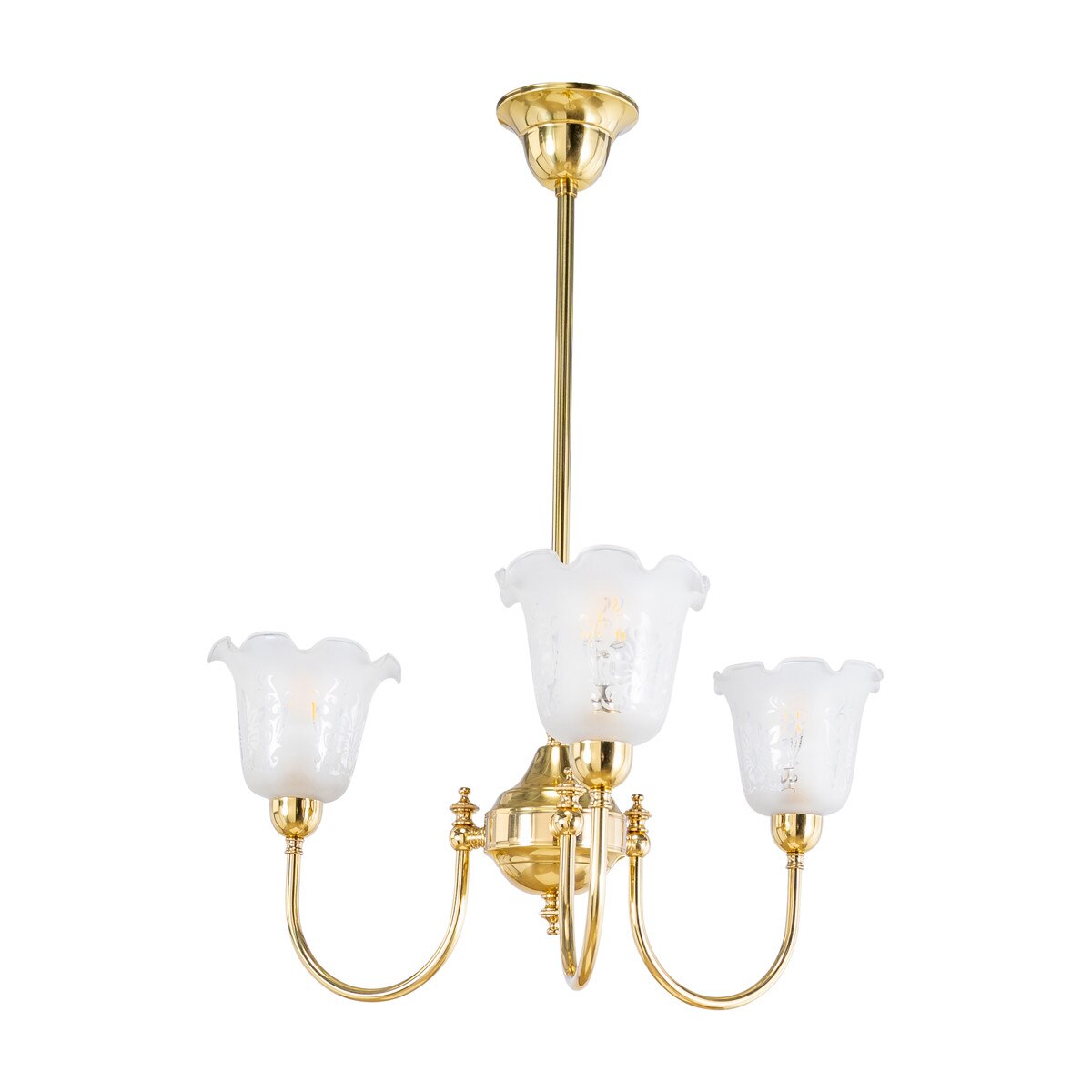 Luke 3 Light Pendant Light with Shades Arms Up Polished Brass & Frost Etched - 3090403