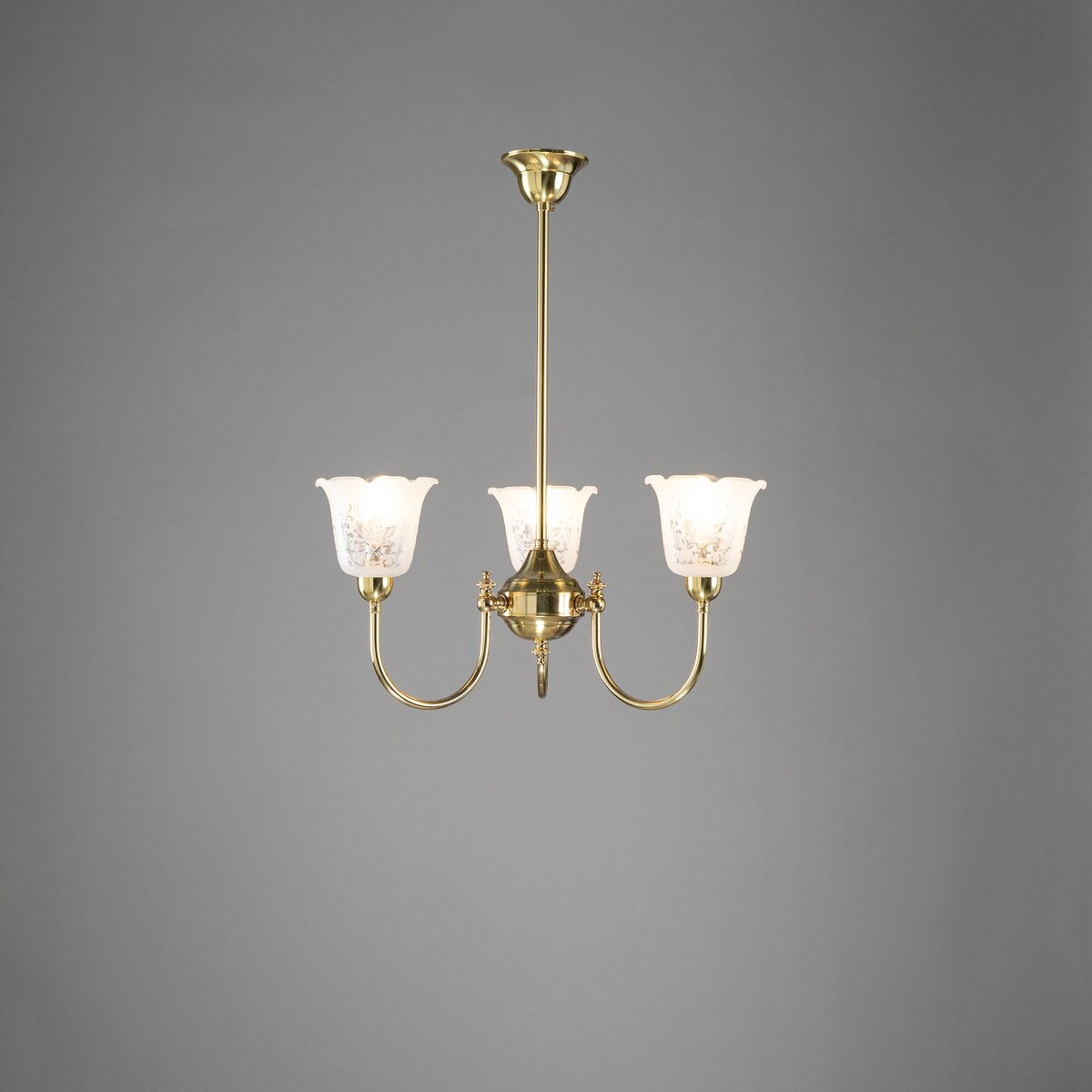 Luke 3 Light Pendant Light with Shades Arms Up Polished Brass & Frost Etched - 3090403