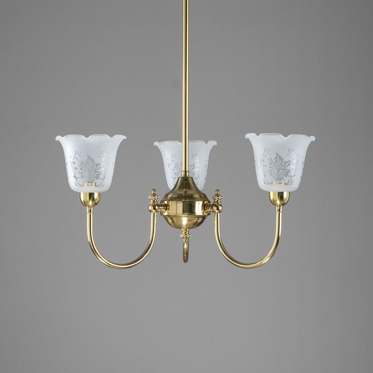 Luke 3 Light Pendant Light with Shades Arms Up Polished Brass & Frost Etched - 3090403