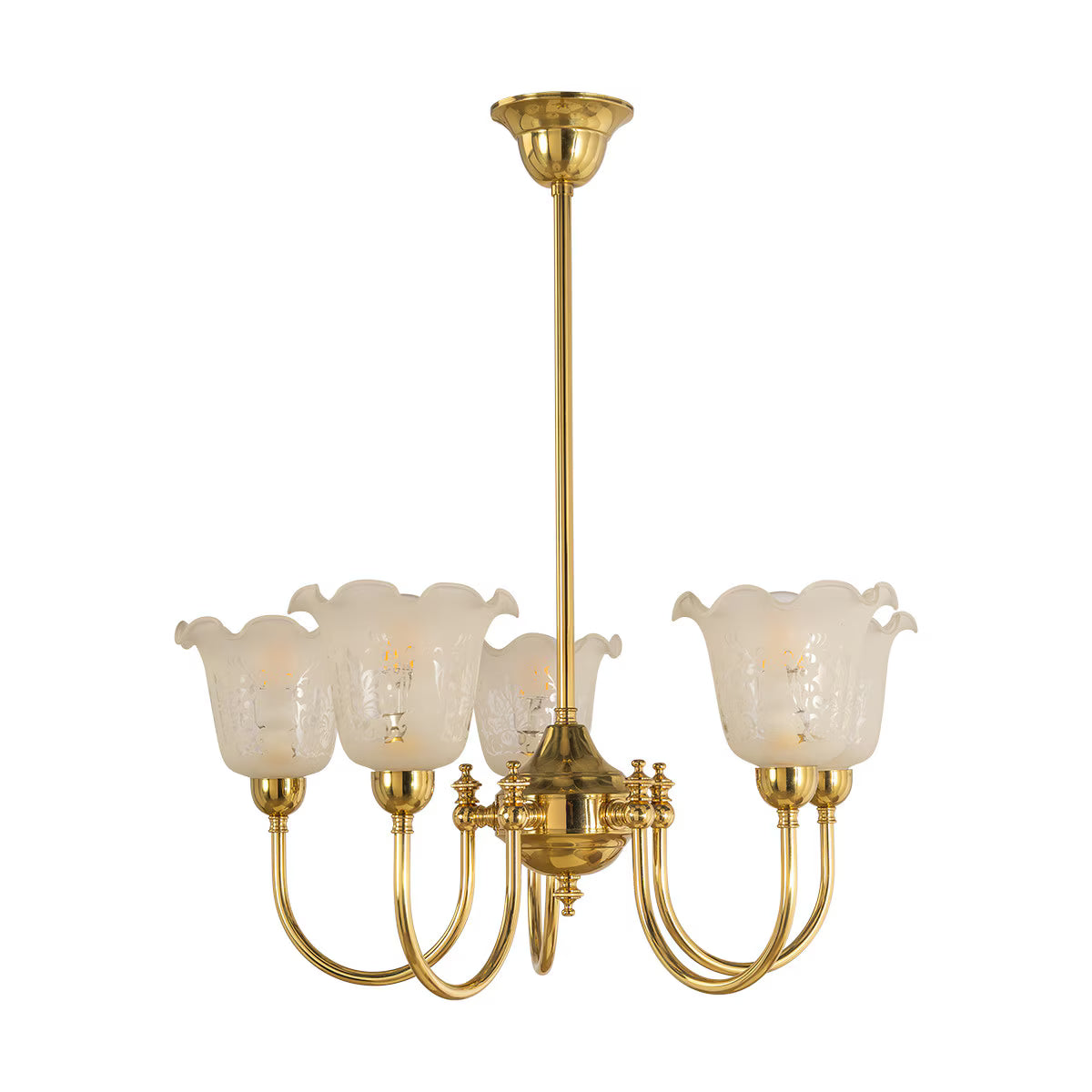 Luke 5 Light Pendant Light with Shades Arms Up Polished Brass & Frost Etched - 3090405