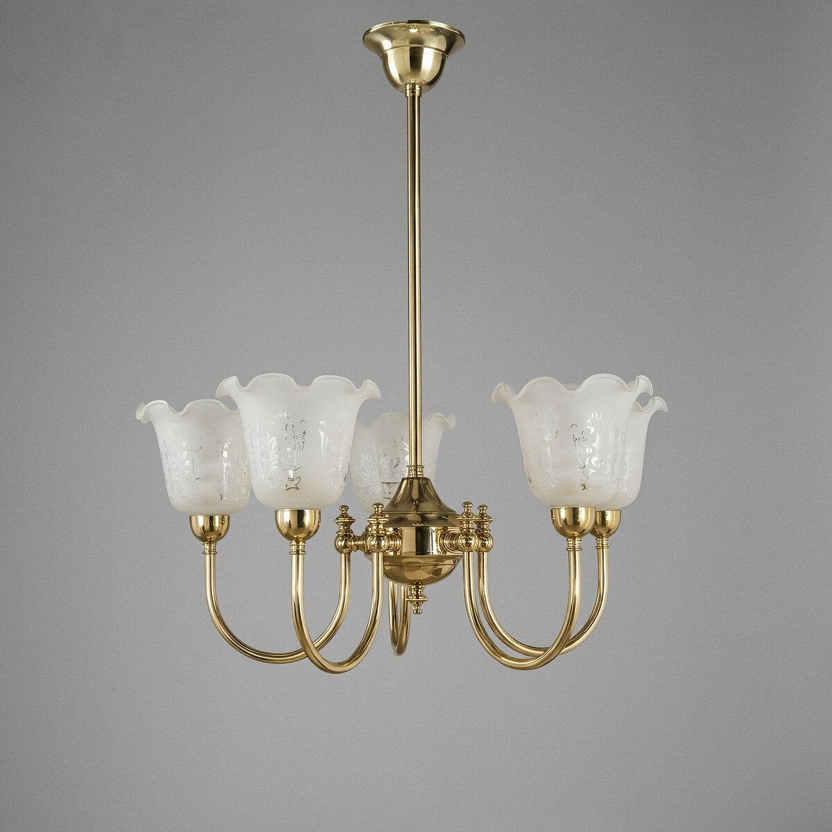 Luke 5 Light Pendant Light with Shades Arms Up Polished Brass & Frost Etched - 3090405