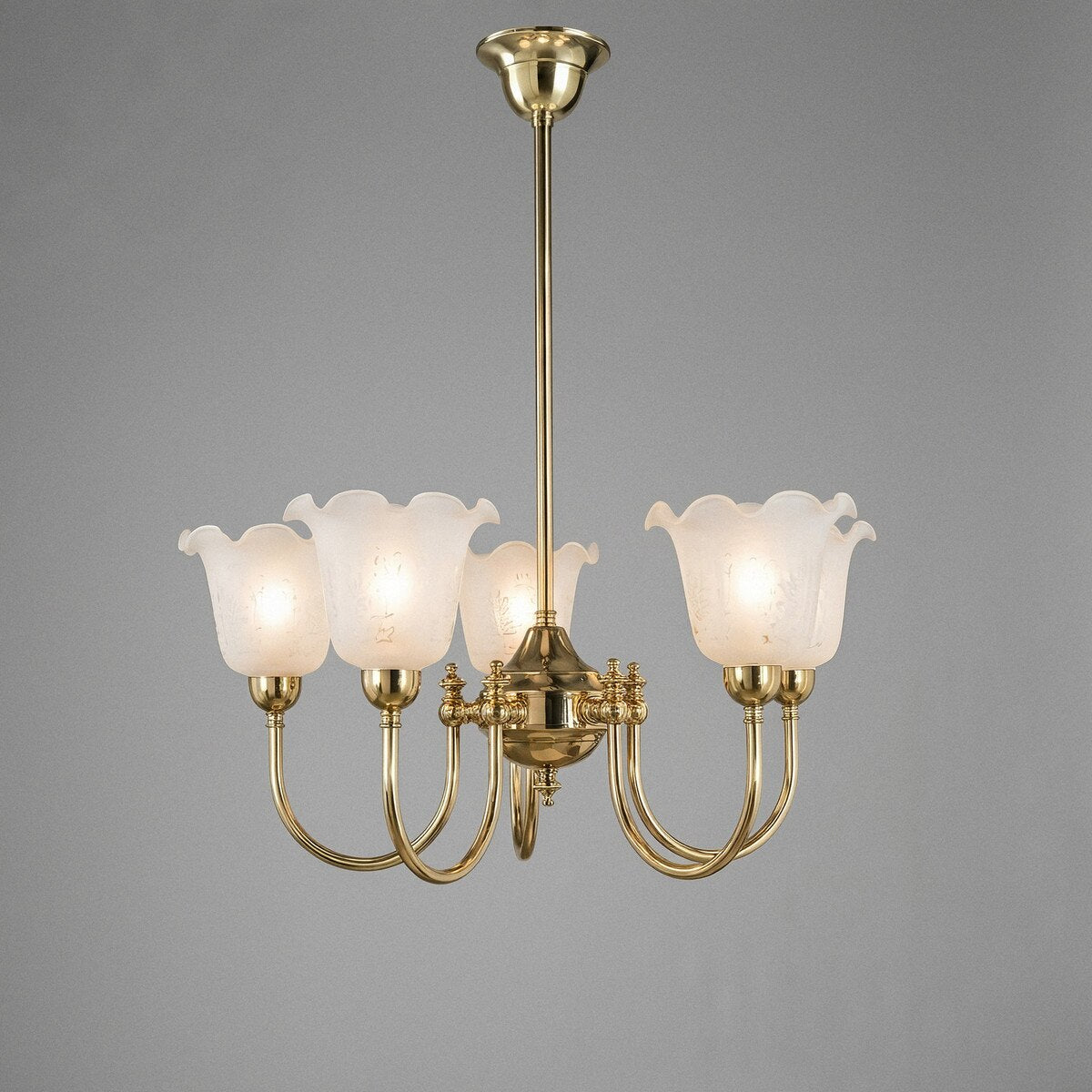 Luke 5 Light Pendant Light with Shades Arms Up Polished Brass & Frost Etched - 3090405