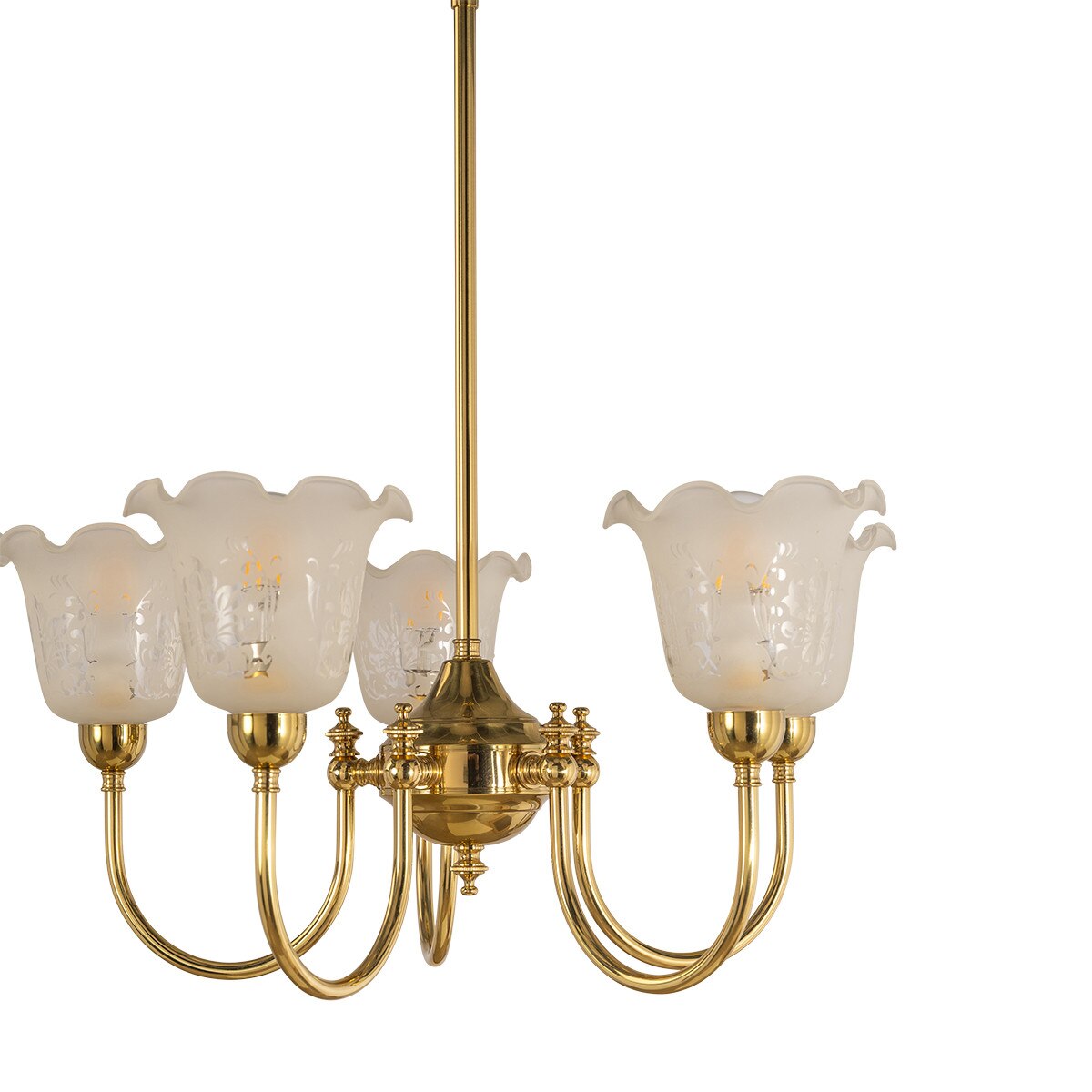 Luke 5 Light Pendant Light with Shades Arms Up Polished Brass & Frost Etched - 3090405