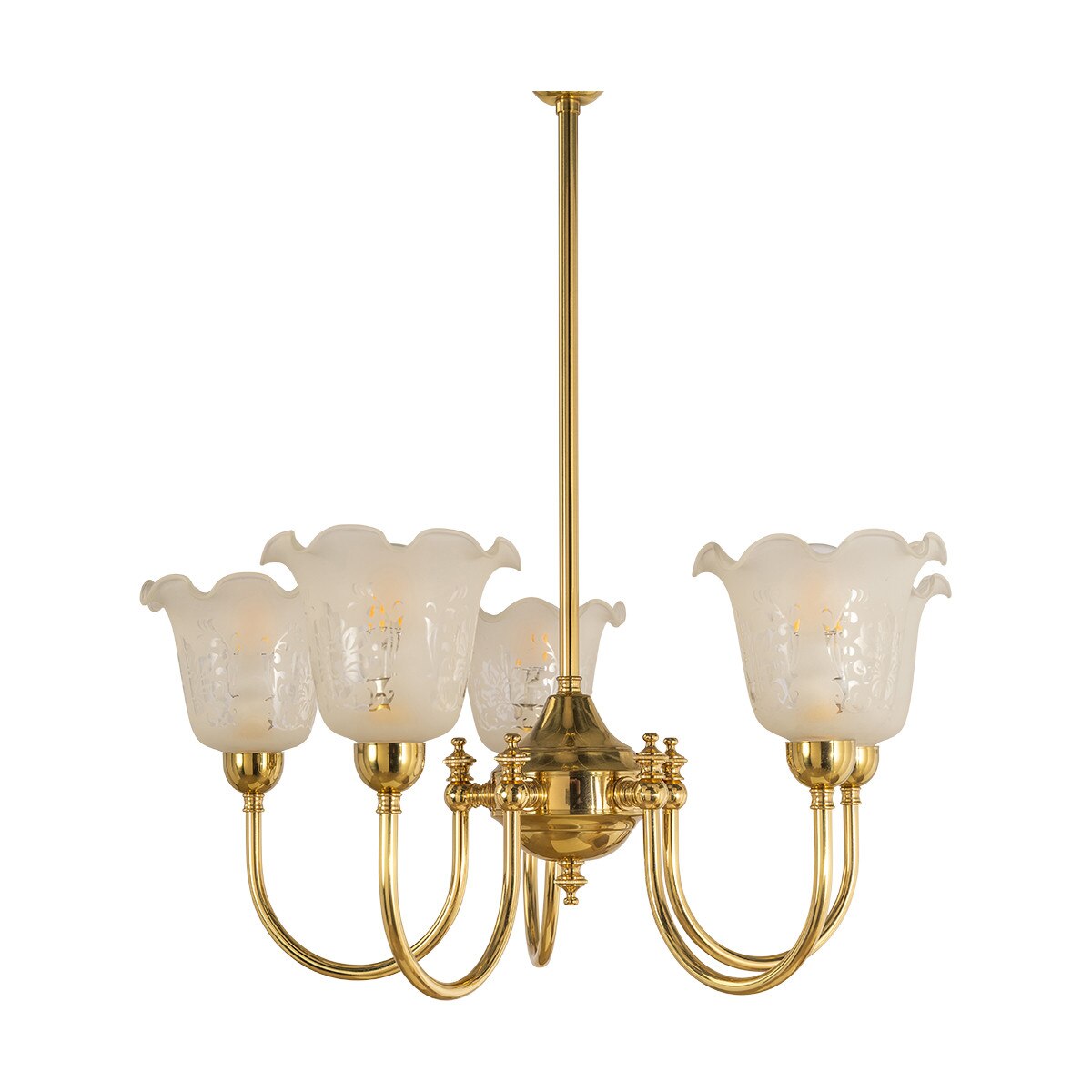Luke 5 Light Pendant Light with Shades Arms Up Polished Brass & Frost Etched - 3090405