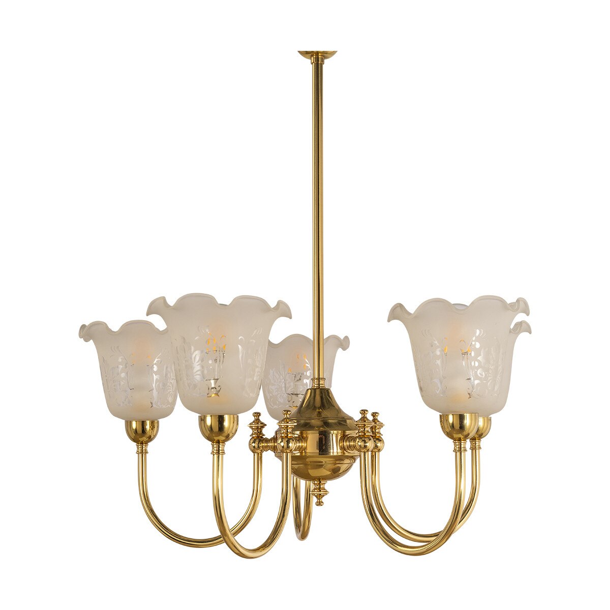 Luke 5 Light Pendant Light with Shades Arms Up Polished Brass & Frost Etched - 3090405