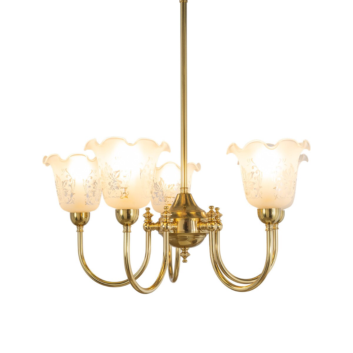Luke 5 Light Pendant Light with Shades Arms Up Polished Brass & Frost Etched - 3090405