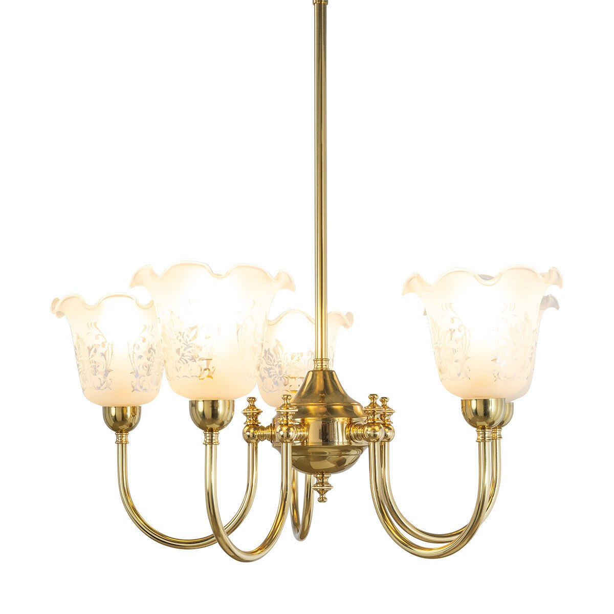 Luke 5 Light Pendant Light with Shades Arms Up Polished Brass & Frost Etched - 3090405
