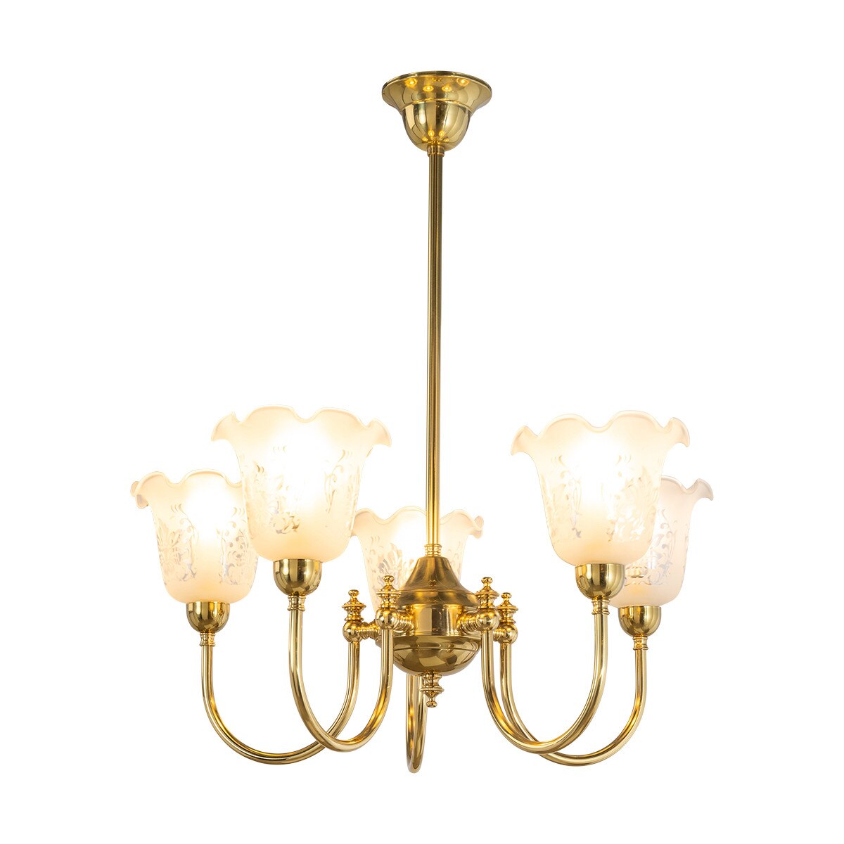 Luke 5 Light Pendant Light with Shades Arms Up Polished Brass & Frost Etched - 3090405