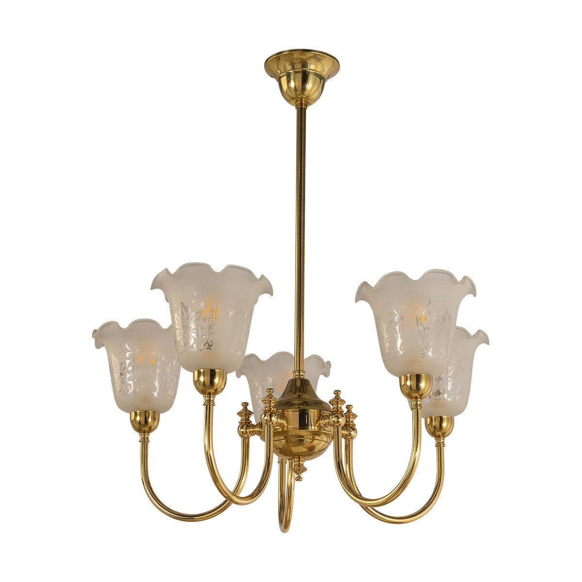 Luke 5 Light Pendant Light with Shades Arms Up Polished Brass & Frost Etched - 3090405