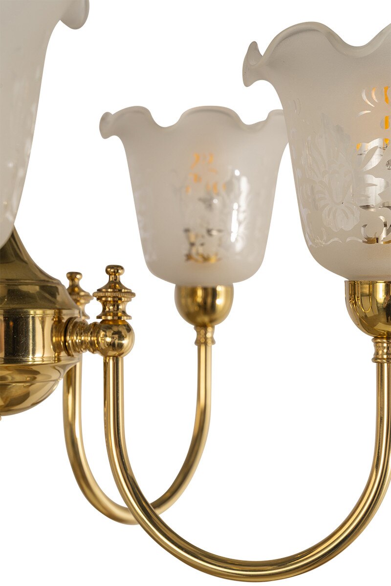 Luke 5 Light Pendant Light with Shades Arms Up Polished Brass & Frost Etched - 3090405