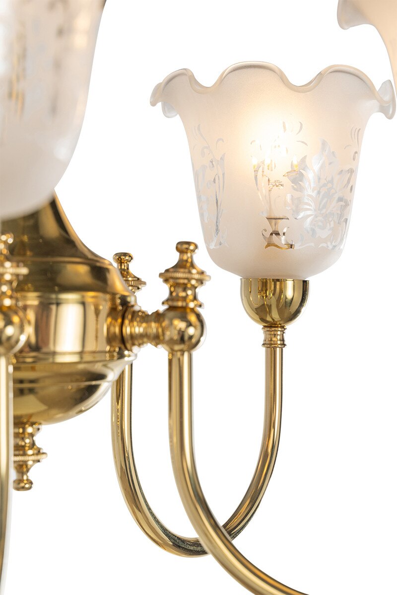 Luke 5 Light Pendant Light with Shades Arms Up Polished Brass & Frost Etched - 3090405
