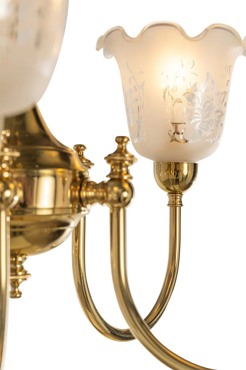Luke 5 Light Pendant Light with Shades Arms Up Polished Brass & Frost Etched - 3090405