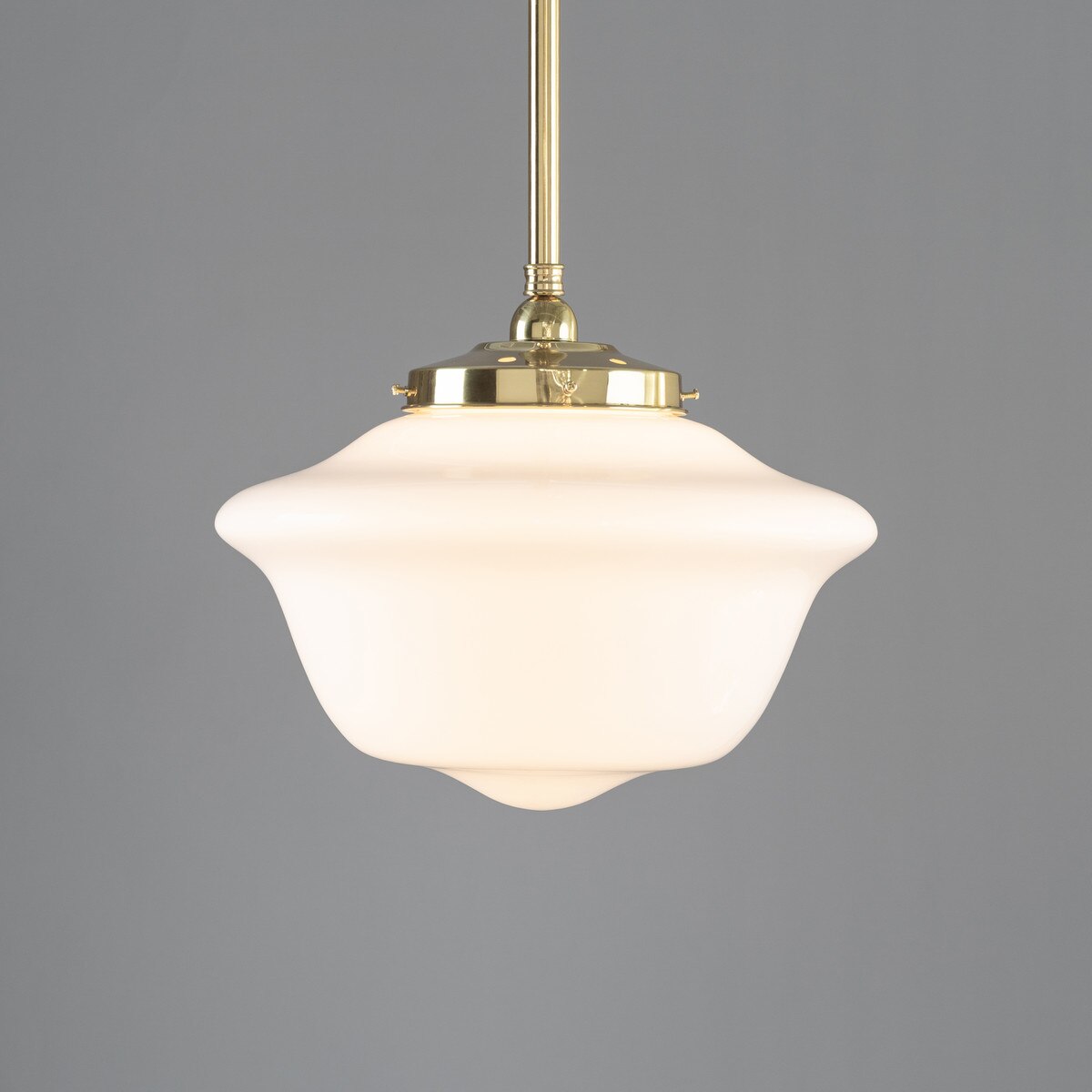 Victorian Schoolhouse 16" Pendant Light on Rod Set 3/4" x 1/2M Polished Brass & Opal Gloss - 3090528