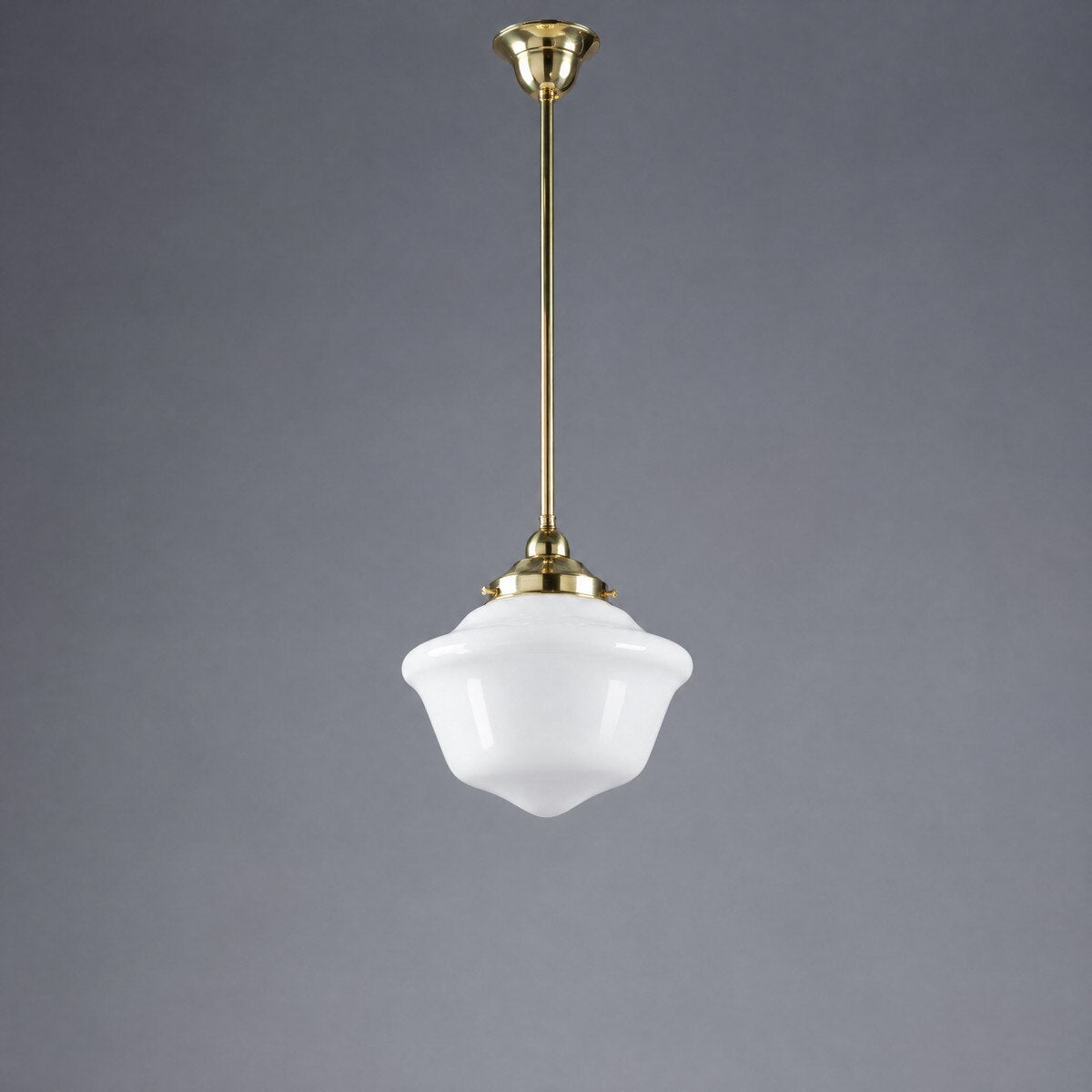 Victorian Schoolhouse 9" Pendant Light on Rod Set 1/2" x 1/2M Polished Brass & Opal Gloss - 3090534