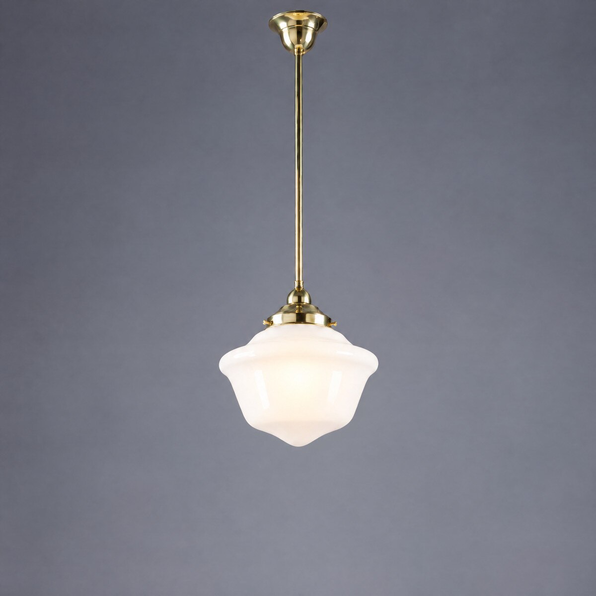 Victorian Schoolhouse 9" Pendant Light on Rod Set 1/2" x 1/2M Polished Brass & Opal Gloss - 3090534