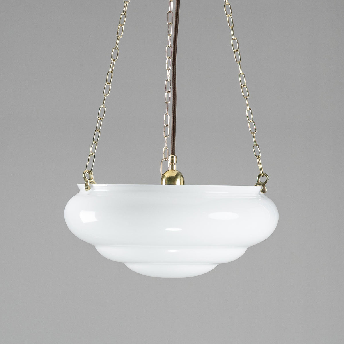 Art Nouveau 14" on 3 Chain Suspension Polished Brass & Opal Gloss - LOI3090571A