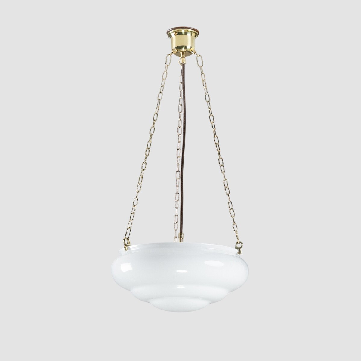 Art Nouveau 14" on 3 Chain Suspension Polished Brass & Opal Gloss - LOI3090571A