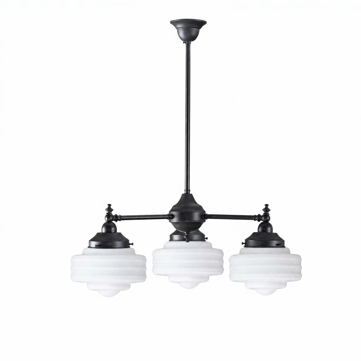 Bentleigh 3 Light Pendant Light Arms Down with Detroit Small Shade Patina & Opal Gloss - LOI3090622A