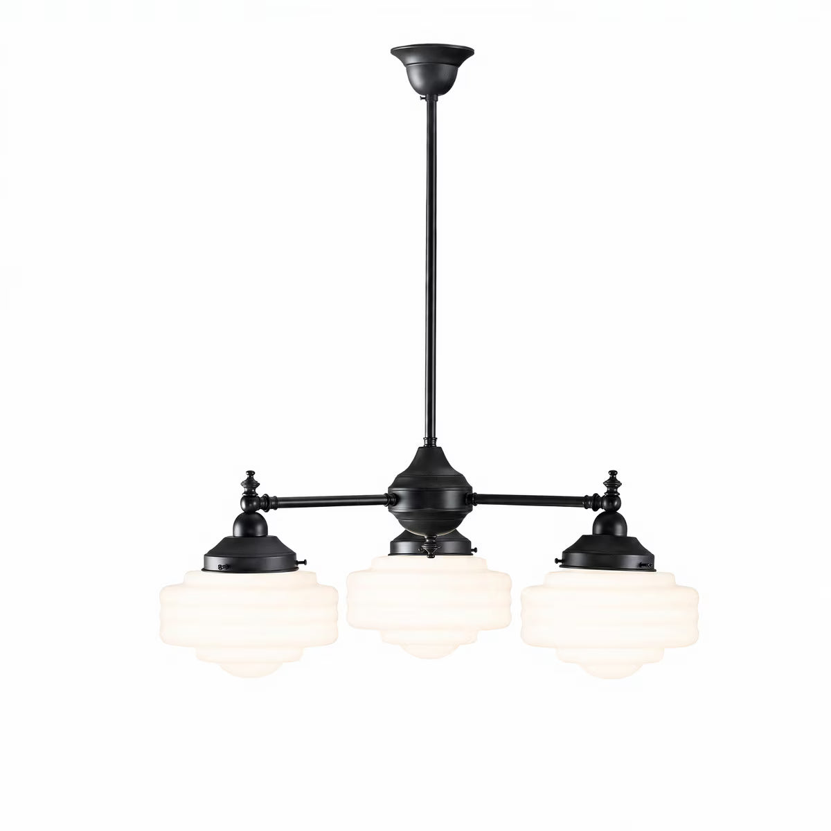 Bentleigh 3 Light Pendant Light Arms Down with Detroit Small Shade Patina & Opal Gloss - LOI3090622A