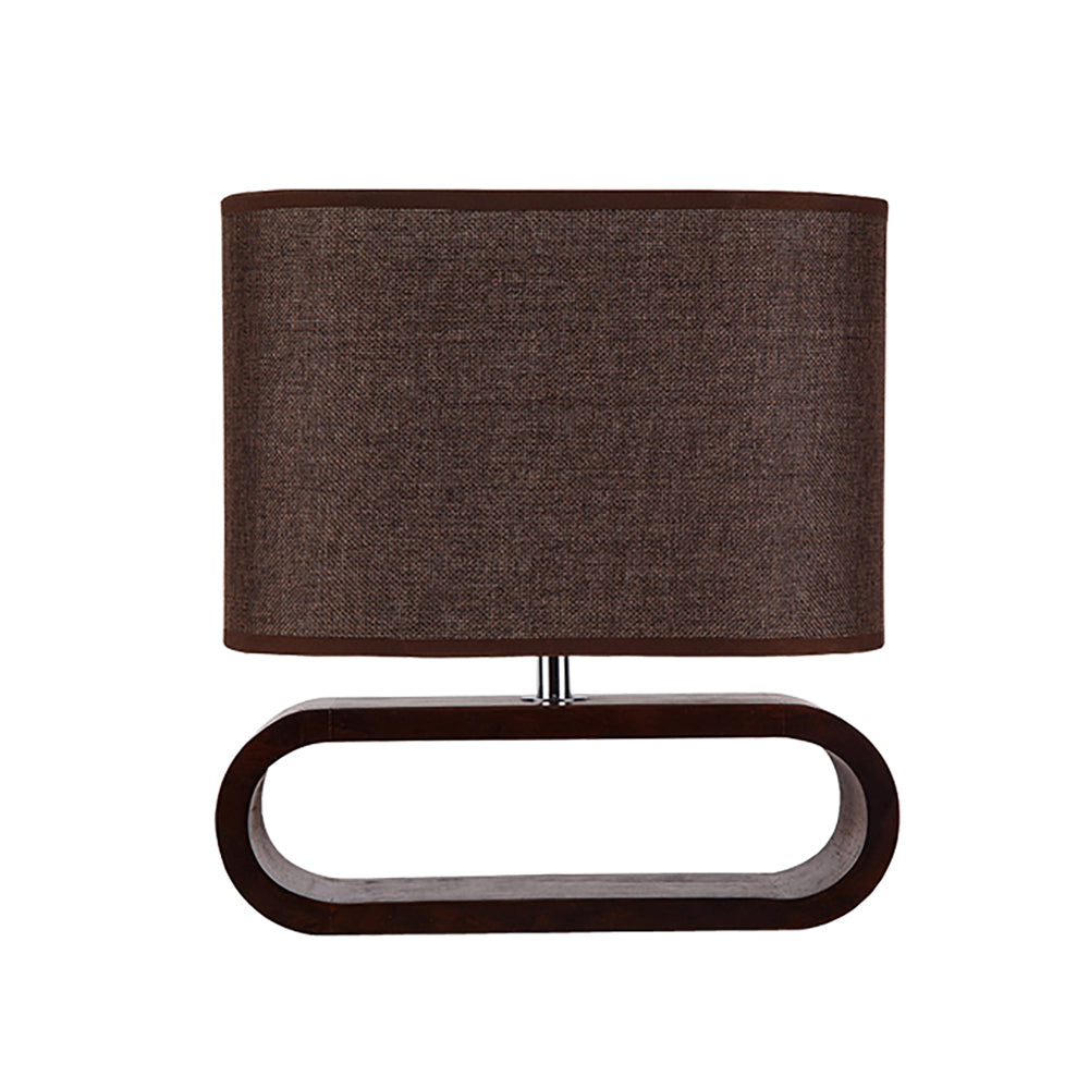 LOTUS Dark Wood Table Lamp With Brown Cloth Shade - LOTUS2