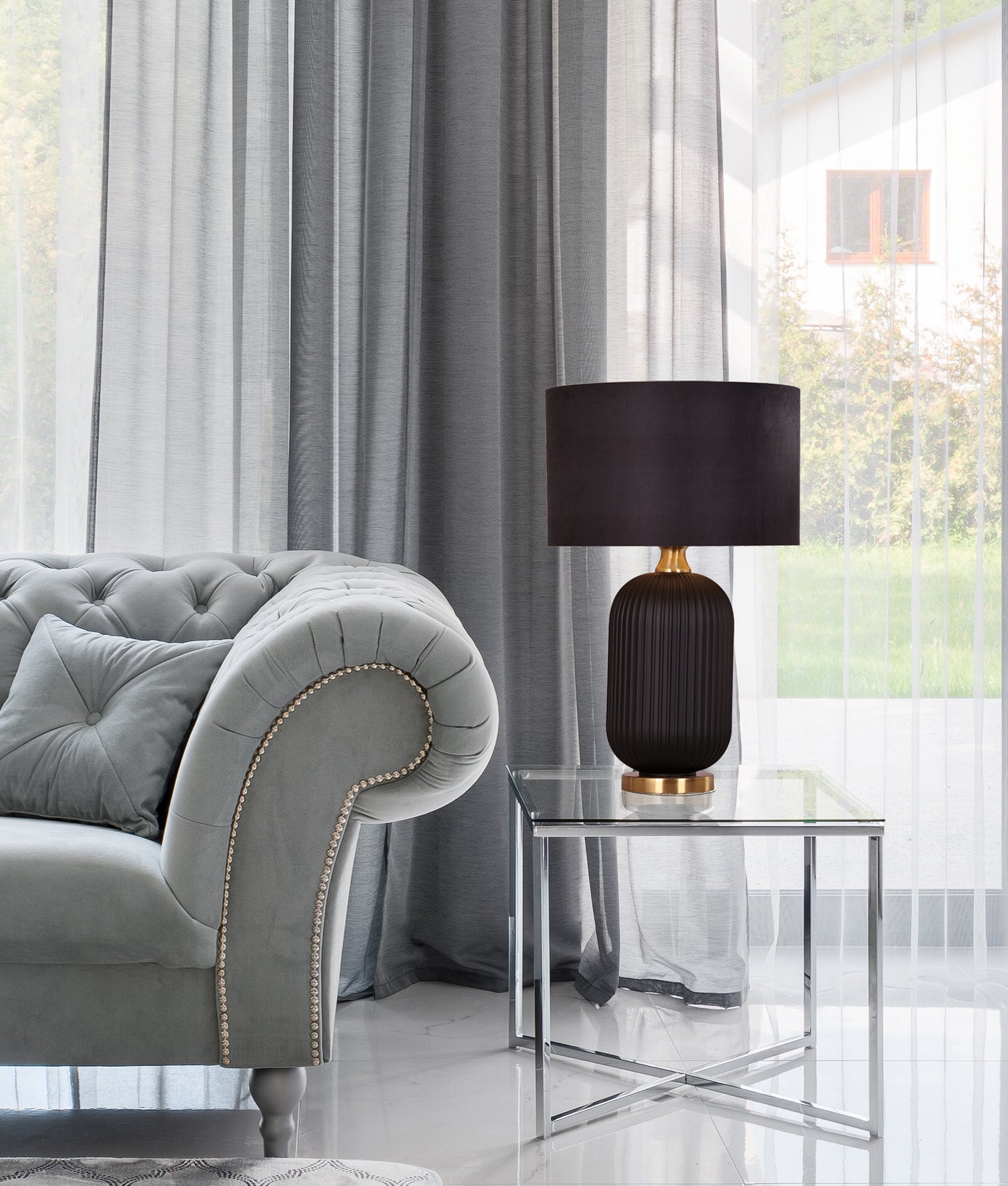 Lusso Large Table Lamp Black Base With Black Shade - LUSSO-T2