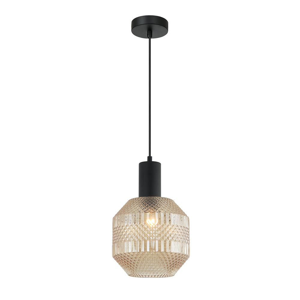 Buy Pendant Lights Australia Interior Glass Jar With Quadrilateral Segment 1 Light Pendant Amber - MARACA3