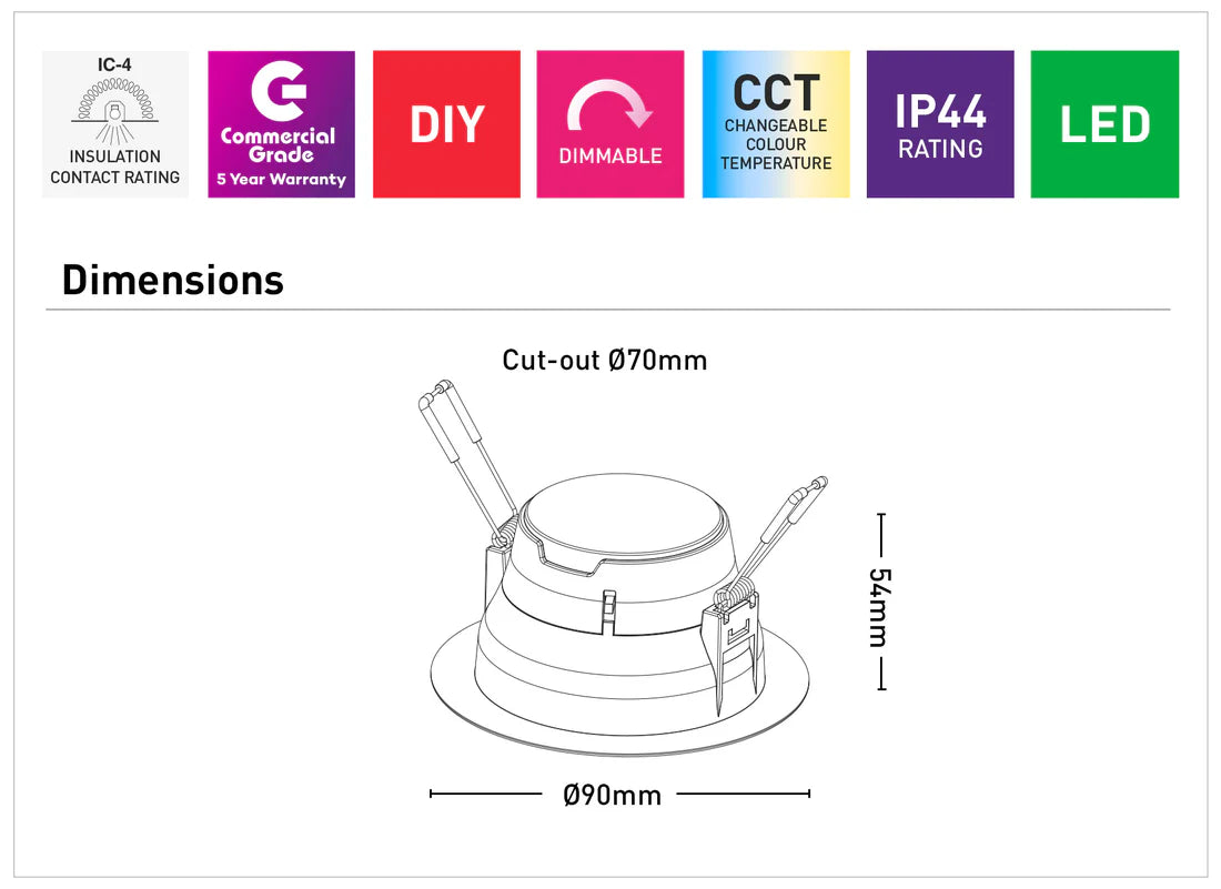 Eko 6W 70mm LED 3CCT Downlight - MD4106W-CCT