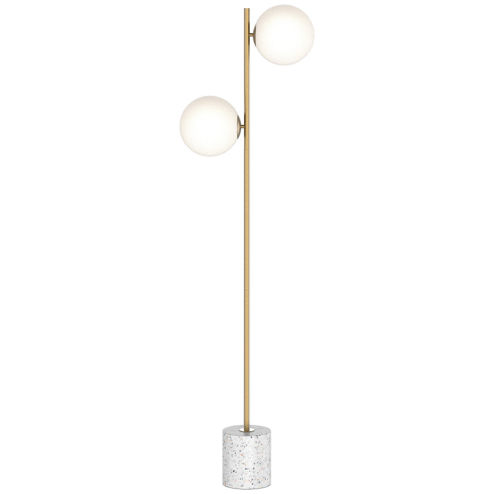Sophia Floor Lamp 2 Lights White Glass Brushed Brass Metal - MFL048