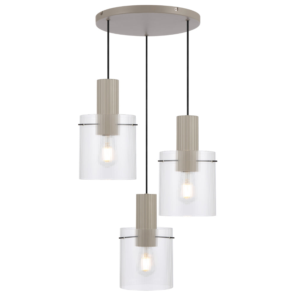 Mika 3 Light Pendant Grey & Clear - MIKA PE03-GY